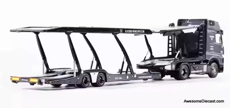 Mercedes-Benz Actros Sleeper Tractor w/Car Transporter Trailer, Black 1:64 Diecast Model Truck by Shadow