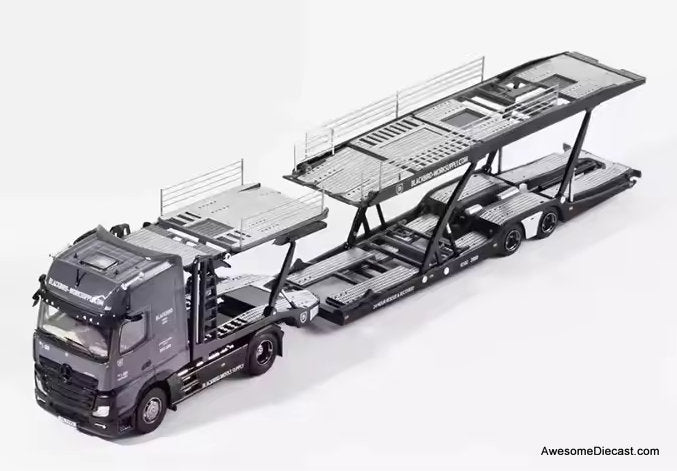 Mercedes-Benz Actros Sleeper Tractor w/Car Transporter Trailer, Black 1:64 Diecast Model Truck by Shadow