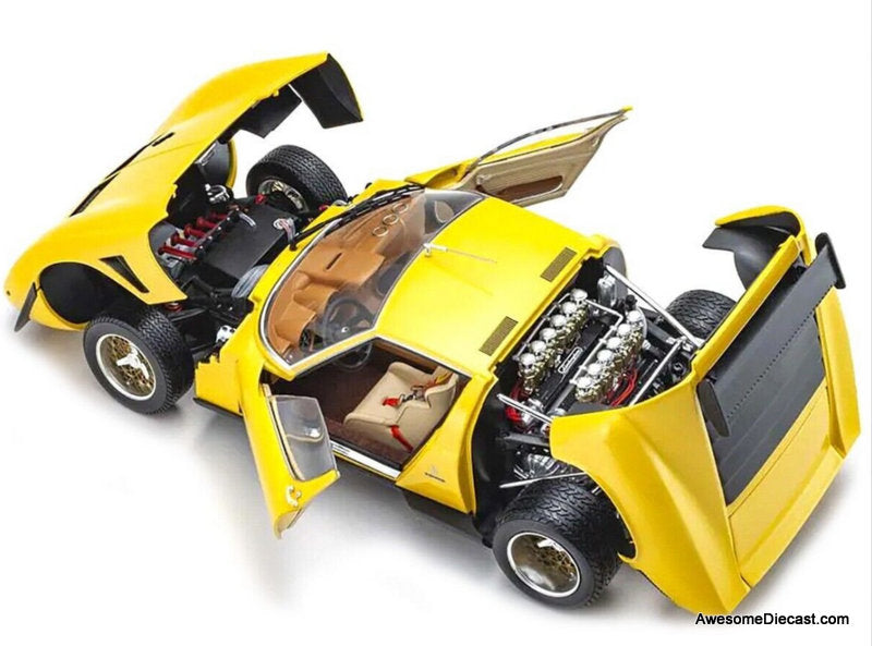 1970 Lamborghini Miura SVR, Yellow/Black 1:18 Diecast Model Car by Kyosho