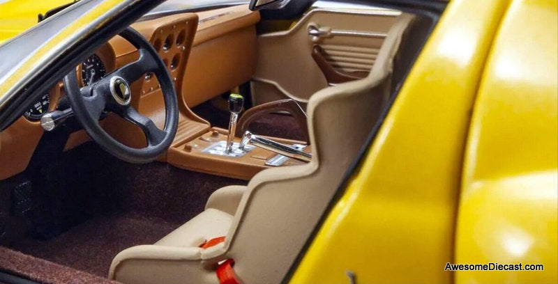 1970 Lamborghini Miura SVR, Yellow/Black 1:18 Diecast Model Car by Kyosho