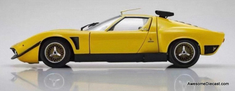1970 Lamborghini Miura SVR, Yellow/Black 1:18 Diecast Model Car by Kyosho