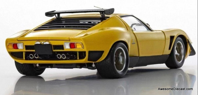 1970 Lamborghini Miura SVR, Yellow/Black 1:18 Diecast Model Car by Kyosho