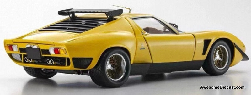 1970 Lamborghini Miura SVR, Yellow/Black 1:18 Diecast Model Car by Kyosho
