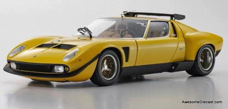 1970 Lamborghini Miura SVR, Yellow/Black 1:18 Diecast Model Car by Kyosho