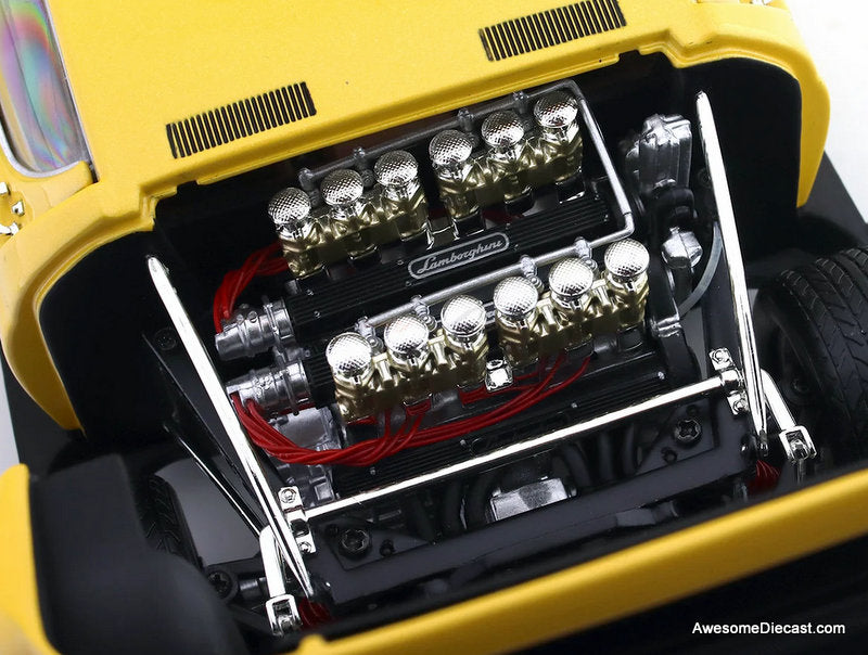 1970 Lamborghini Miura SVR, Yellow/Black 1:18 Diecast Model Car by Kyosho