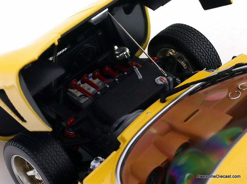 1970 Lamborghini Miura SVR, Yellow/Black 1:18 Diecast Model Car by Kyosho