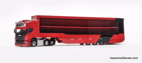Scania S370 Enclosed Double Deck Gull Wing Transporter, Red (Ferrari) 1:64 Diecast Model Truck by Henson & Heaven