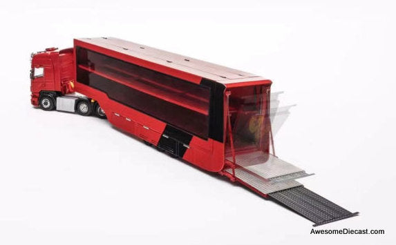 Scania S370 Enclosed Double Deck Gull Wing Transporter, Red (Ferrari) 1:64 Diecast Model Truck by Henson & Heaven