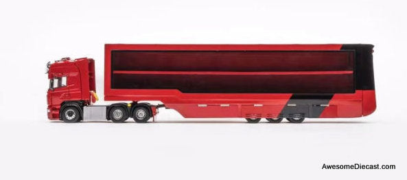 Scania S370 Enclosed Double Deck Gull Wing Transporter, Red (Ferrari) 1:64 Diecast Model Truck by Henson & Heaven