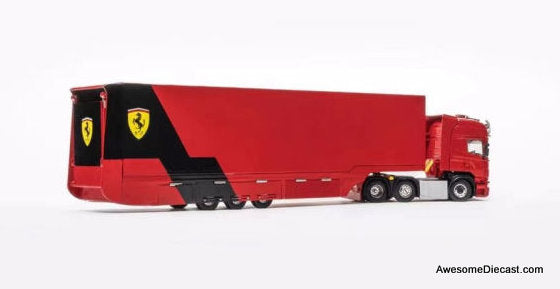 Scania S370 Enclosed Double Deck Gull Wing Transporter, Red (Ferrari) 1:64 Diecast Model Truck by Henson & Heaven
