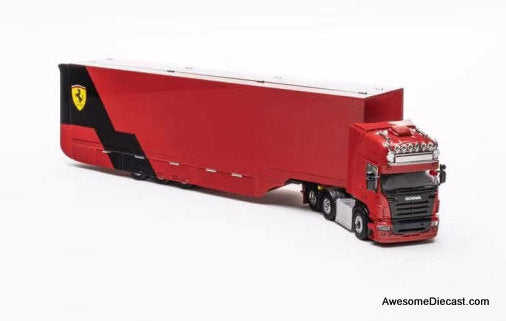 Scania S370 Enclosed Double Deck Gull Wing Transporter, Red (Ferrari) 1:64 Diecast Model Truck by Henson & Heaven