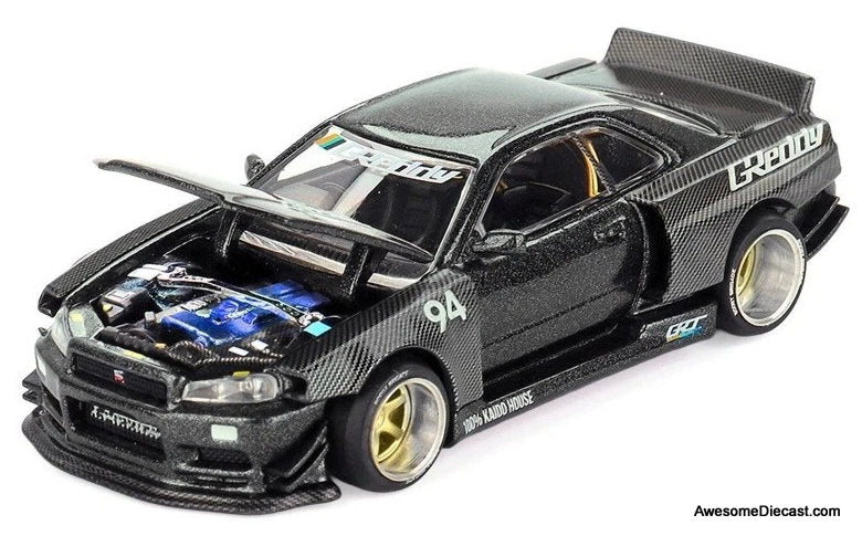 Nissan Skyline GT-R R34 Kaido Works GReddy V2, Black 1:64 Diecast Model Car by Kaido House