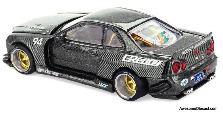 Nissan Skyline GT-R R34 Kaido Works GReddy V2, Black 1:64 Diecast Model Car by Kaido House