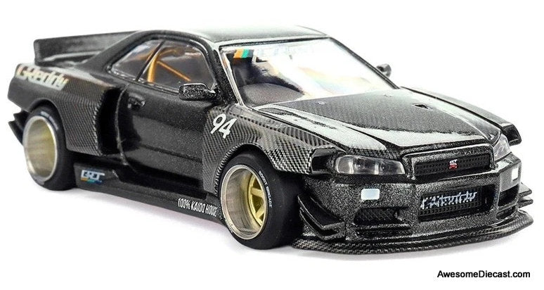 Nissan Skyline GT-R R34 Kaido Works GReddy V2, Black 1:64 Diecast Model Car by Kaido House