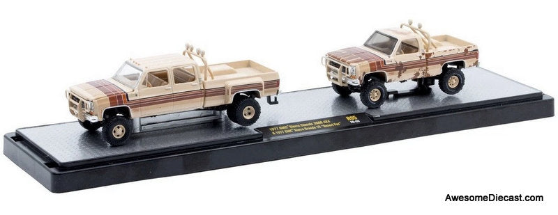 1977 GMC Sierra Classic 3500 4x4 & 1977 GMC Sierra Grande 15 "Desert Fox" 1:64 Diecast Model Trucks by M2 Machines