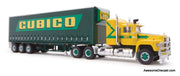 Mack Prime Mover Sleeper Tractor w/Curtain Side Trailer: Cubico Freight 1:64 Diecast Model Truck by Highway Replicas
