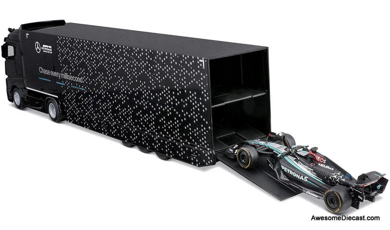 Mercedes Actros Gigaspace w/Mercedes W15 #63 George Russell 1:43 Diecast Model Truck by Burago