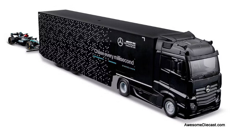 Mercedes Actros Gigaspace w/Mercedes W15 #63 George Russell 1:43 Diecast Model Truck by Burago