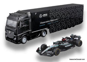 Mercedes Actros Gigaspace w/Mercedes W15 #63 George Russell 1:43 Diecast Model Truck by Burago