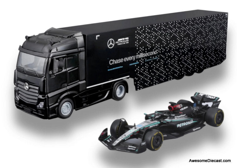 Mercedes Actros Gigaspace w/Mercedes W15 #63 George Russell 1:43 Diecast Model Truck by Burago