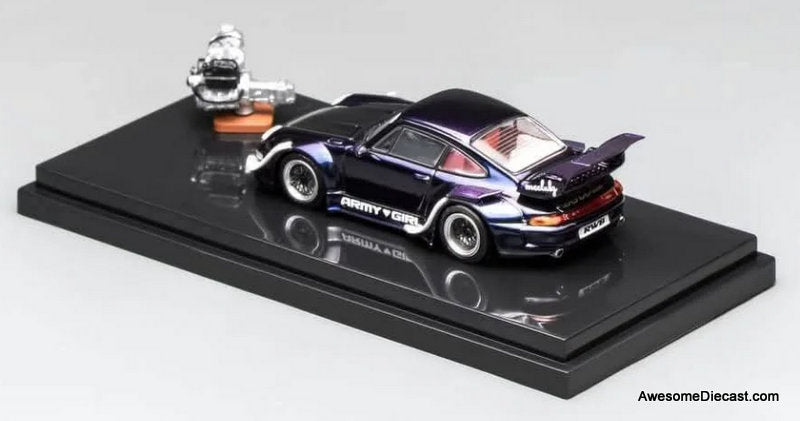 Porsche 993 RWB, Purple w/Engine "Army Girl" 1:64 Diecast Model Car by MotorHelix