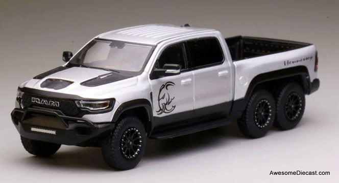 Dodge RAM Hennessy Mammoth 6x6 w/Lights, Silver 1:64 Diecast Model Truck by 596 Model