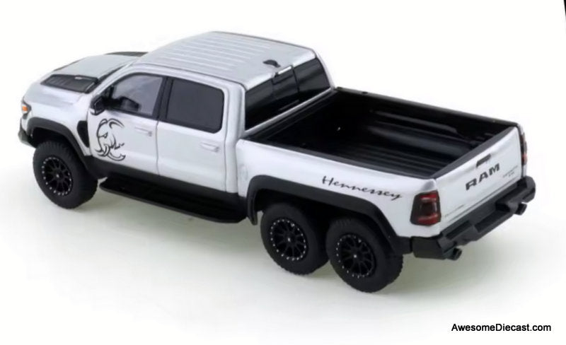 Dodge RAM Hennessy Mammoth 6x6 w/Lights, Silver 1:64 Diecast Model Truck by 596 Model