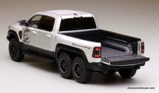 Dodge RAM Hennessy Mammoth 6x6 w/Lights, Silver 1:64 Diecast Model Truck by 596 Model
