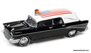 1957 Chevrolet Hearse, Black/White 1:64 Diecast Model Car by Johnny Lightning
