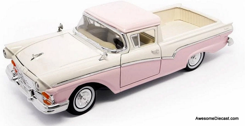 1957 Ford Ranchero, Pink/White 1:18 Diecast Model Car by Road Signature