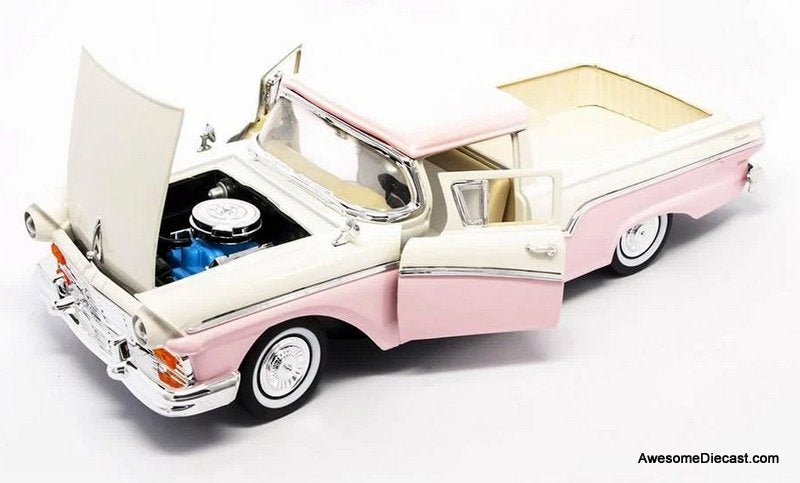 1957 Ford Ranchero, Pink/White 1:18 Diecast Model Car by Road Signature