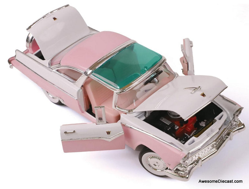 1955 Ford Crown Victoria, Pink/White 1:18 Diecast Model Car by Road Signature