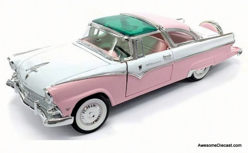 1955 Ford Crown Victoria, Pink/White 1:18 Diecast Model Car by Road Signature