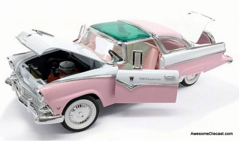 1955 Ford Crown Victoria, Pink/White 1:18 Diecast Model Car by Road Signature