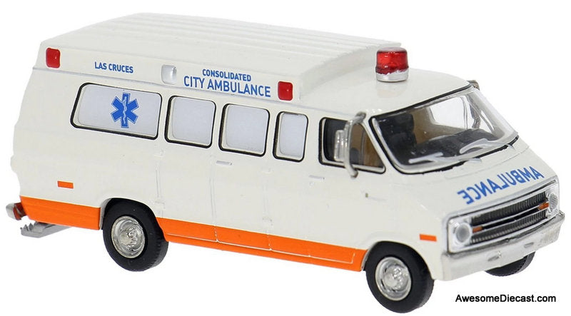 Dodge B-200 Las Cruces EMS Ambulance 1:87 ABS Plastic Model Ambulance by Brekina