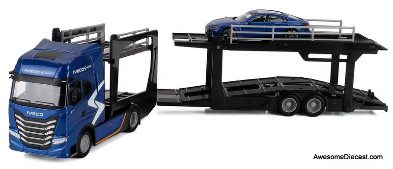 Fiat Iveco S-WAY 570 Car Transporter w/Audi E-Tron 1:43 Diecast Model Truck by Burago