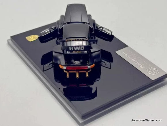 Porsche 930 RWB (Custom Edition), Black "Stella Artois" w/Figure 1:64 Diecast Model Car by HG-Model