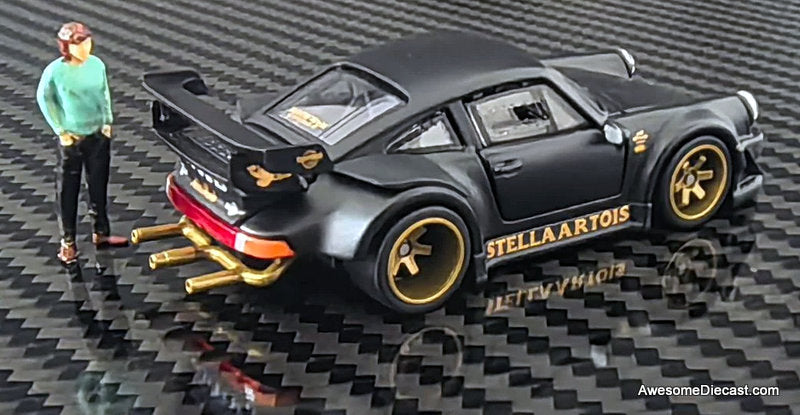 Porsche 930 RWB (Custom Edition), Black "Stella Artois" w/Figure 1:64 Diecast Model Car by HG-Model