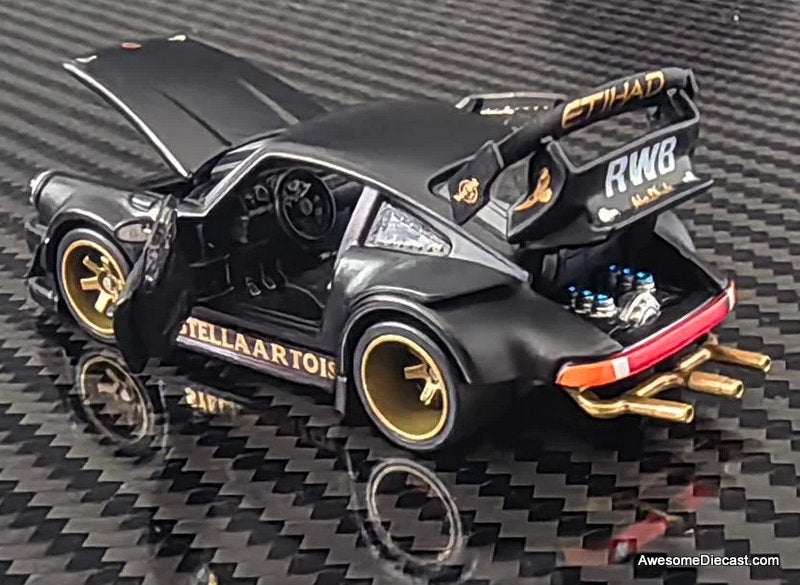 Porsche 930 RWB (Custom Edition), Black "Stella Artois" w/Figure 1:64 Diecast Model Car by HG-Model