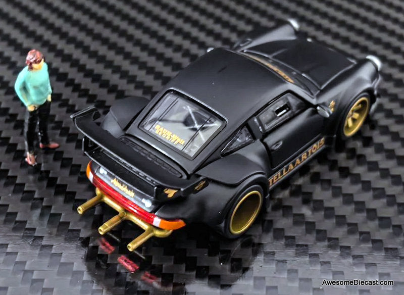 Porsche 930 RWB (Custom Edition), Black "Stella Artois" w/Figure 1:64 Diecast Model Car by HG-Model