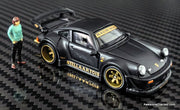 Porsche 930 RWB (Custom Edition), Black "Stella Artois" w/Figure 1:64 Diecast Model Car by HG-Model