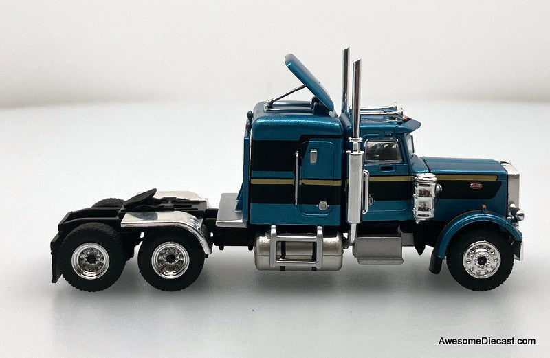Peterbilt 359 Sleeper Tractor, Metallic Blue/Custom 1:87 ABS Plastic Model Truck by Brekina