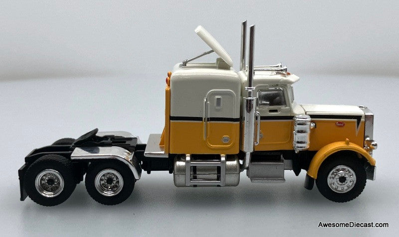 Peterbilt 359 Sleeper Tractor, Metallic Yellow/White 1:87 ABS Plastic Model Truck by Brekina