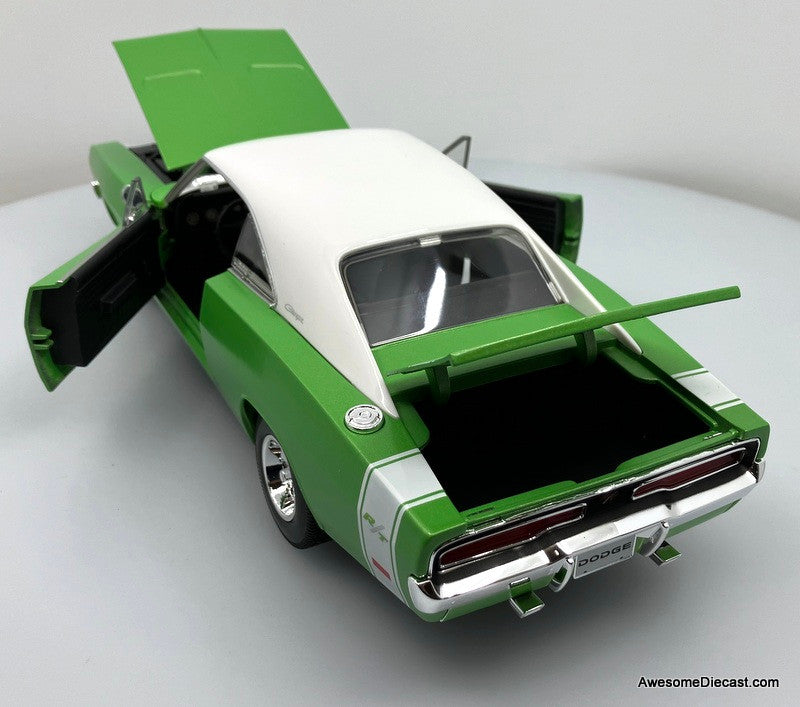 1969 Dodge Charger R/T, Metallic Green/White 1:18 Diecast Model Car by Maisto