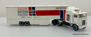 Brekina 1:87 Kenworth K100 Aerodyme Sleeper Tractor w/Car Carrier Trailer: Datsun Racing