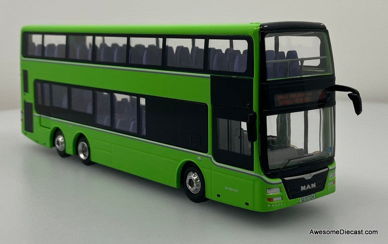 MAN Singapore A95 Double Decker Bus, Green: Route 180 Bukit Panjang 1:64 Diecast Model Bus by SG Bus