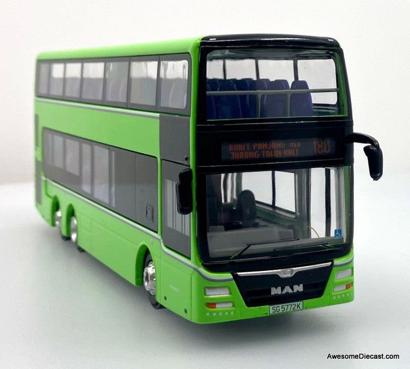 MAN Singapore A95 Double Decker Bus, Green: Route 180 Bukit Panjang 1:64 Diecast Model Bus by SG Bus