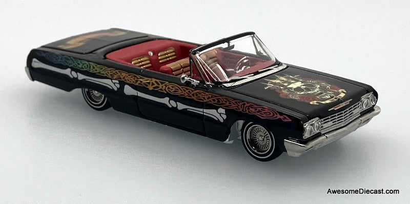 Chevrolet Impala Lowrider, Black/Skull Livery 1:64 Diecast Model Car by Fineworks64