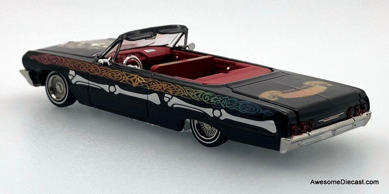 Chevrolet Impala Lowrider, Black/Skull Livery 1:64 Diecast Model Car by Fineworks64