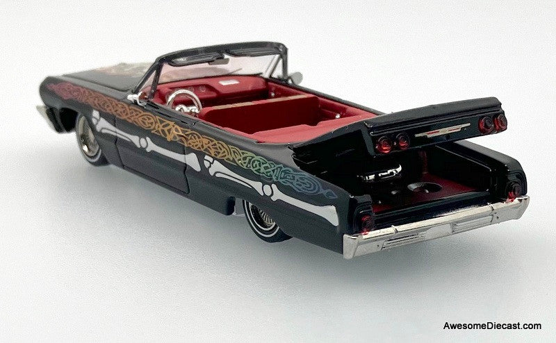 Chevrolet Impala Lowrider, Black/Skull Livery 1:64 Diecast Model Car by Fineworks64